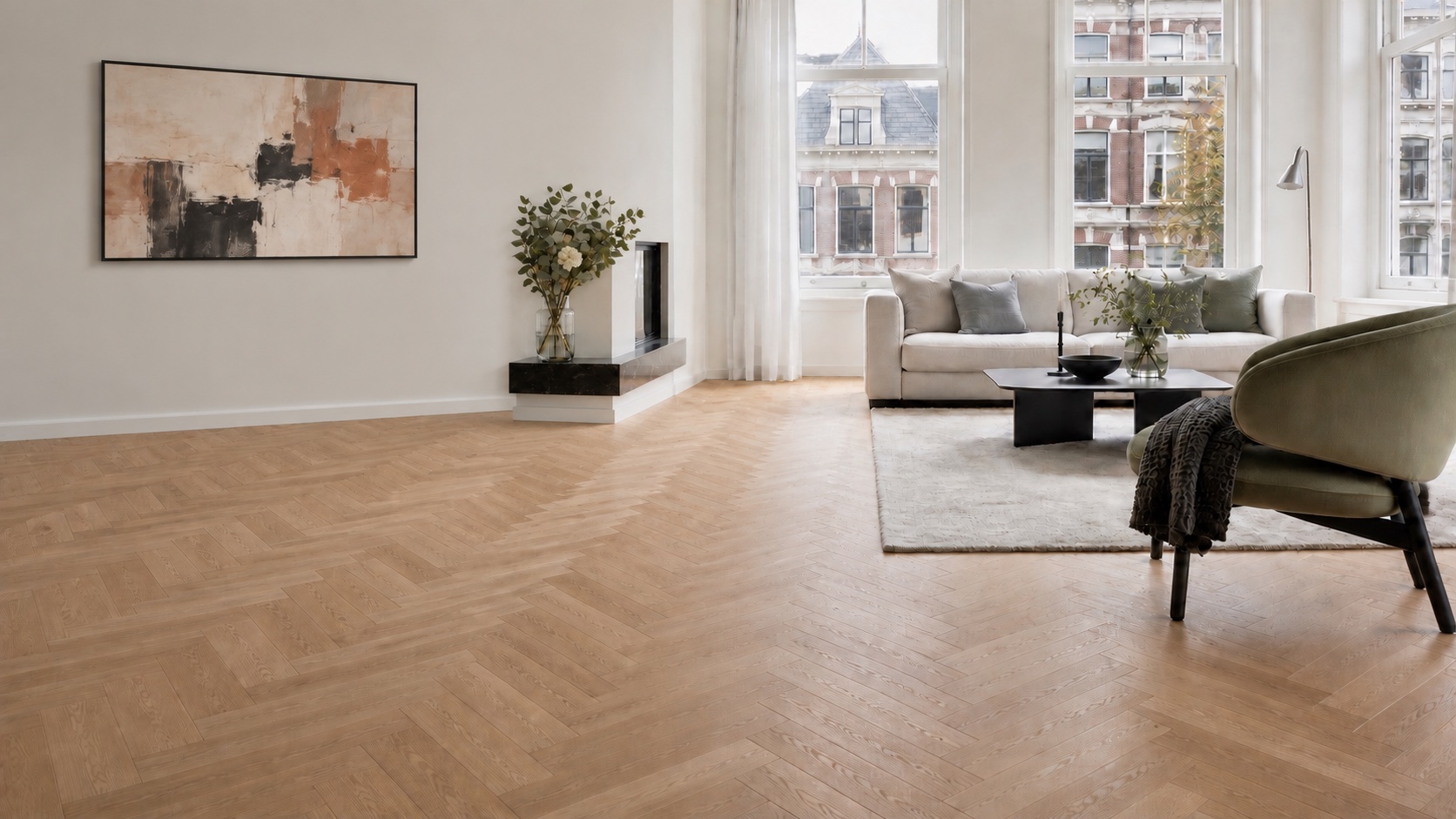 Eigentijds Nederlands interieur met eiken parket
